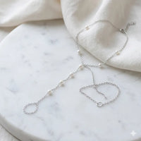 **Gold-Plated Pearl Hathphool Bracelet – Elegant Finger Ring Hand Chain for Women & Girls**
