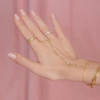 **Gold-Plated Pearl Hathphool Bracelet – Elegant Finger Ring Hand Chain for Women & Girls**