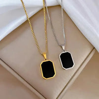 **Korean Style Black Square Pendant Necklace – Elegant Geometric Collar Chain for Women & Girls**