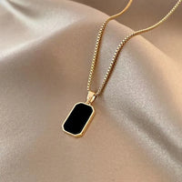 **Korean Style Black Square Pendant Necklace – Elegant Geometric Collar Chain for Women & Girls**