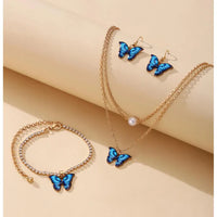 **4-Piece Butterfly Jewelry Set – Pendant Necklace, Earrings & Bracelet for Women & Girls**
