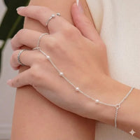 **Gold-Plated Pearl Hathphool Bracelet – Elegant Finger Ring Hand Chain for Women & Girls**