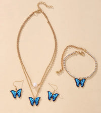 **4-Piece Butterfly Jewelry Set – Pendant Necklace, Earrings & Bracelet for Women & Girls**