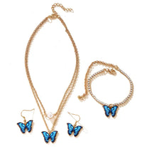 **4-Piece Butterfly Jewelry Set – Pendant Necklace, Earrings & Bracelet for Women & Girls**