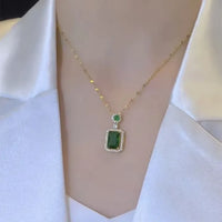 **Golden & Green 3-Piece Korean Jewelry Set – Necklace, Ring & Earrings for Women & Girls**