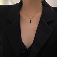 **Korean Style Black Square Pendant Necklace – Elegant Geometric Collar Chain for Women & Girls**