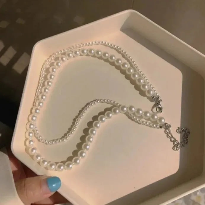 **Double-Layer Pearl Necklace – Elegant Trendy Fashion Jewelry for Women & Girls**