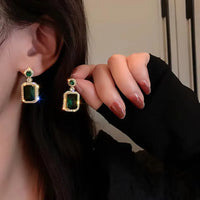 **Golden & Green 3-Piece Korean Jewelry Set – Necklace, Ring & Earrings for Women & Girls**