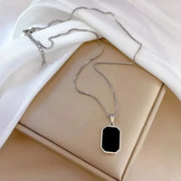 **Korean Style Black Square Pendant Necklace – Elegant Geometric Collar Chain for Women & Girls**