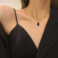 **Korean Style Black Square Pendant Necklace – Elegant Geometric Collar Chain for Women & Girls**