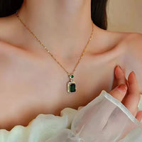 **Golden & Green 3-Piece Korean Jewelry Set – Necklace, Ring & Earrings for Women & Girls**